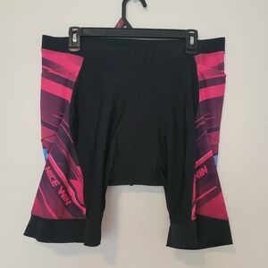 Nice Win Cycling Shorts Women 2XL Black Pink Padded Nylon Spandex Blend W/Pocket
